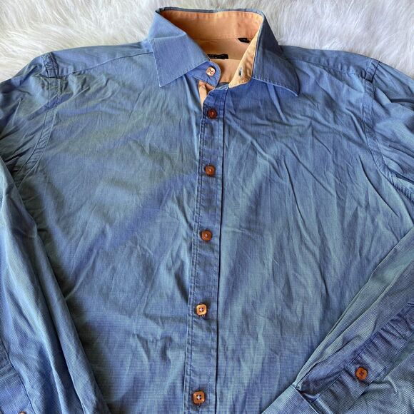 Atlas Design Shirt Sz 40 15 3/4 Dress Tailored Fit Orange Blue Career Work Mens - Picture 3 of 9